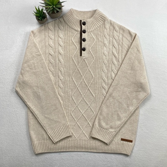 Joseph Abboud Cable/Shaker Knit Mock Neck LS Quarter Button Pullover Sweater - Picture 1 of 16